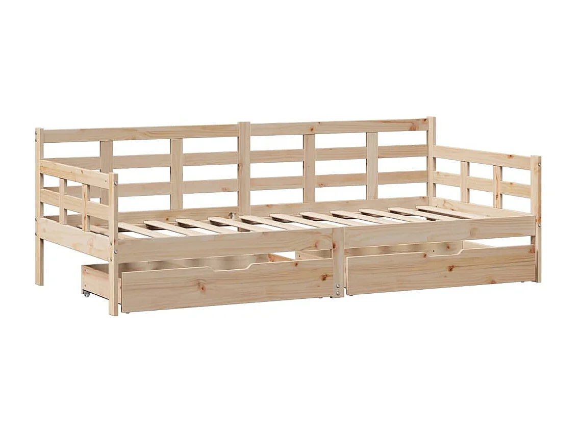 Sofá cama con cajones madera maciza de pino 90x190 cm