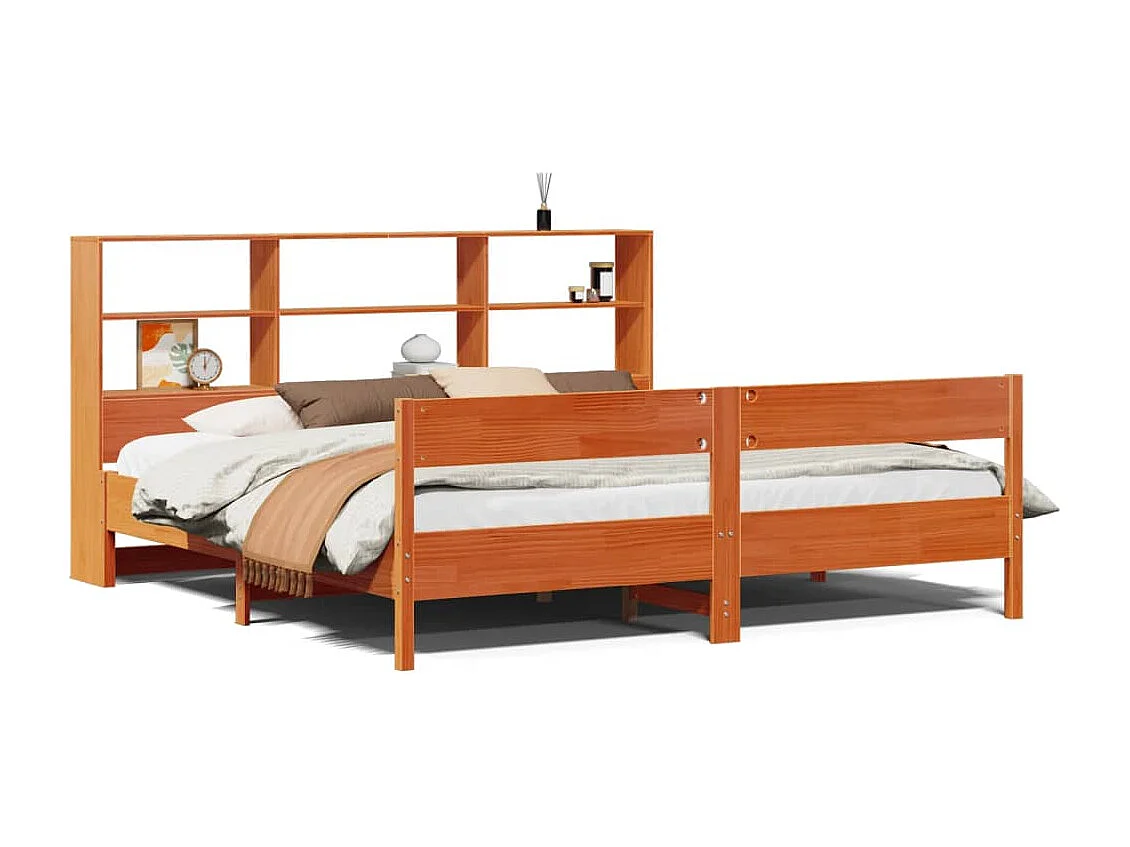 Cama con estantería sin colchón madera maciza marrón 200x200 cm