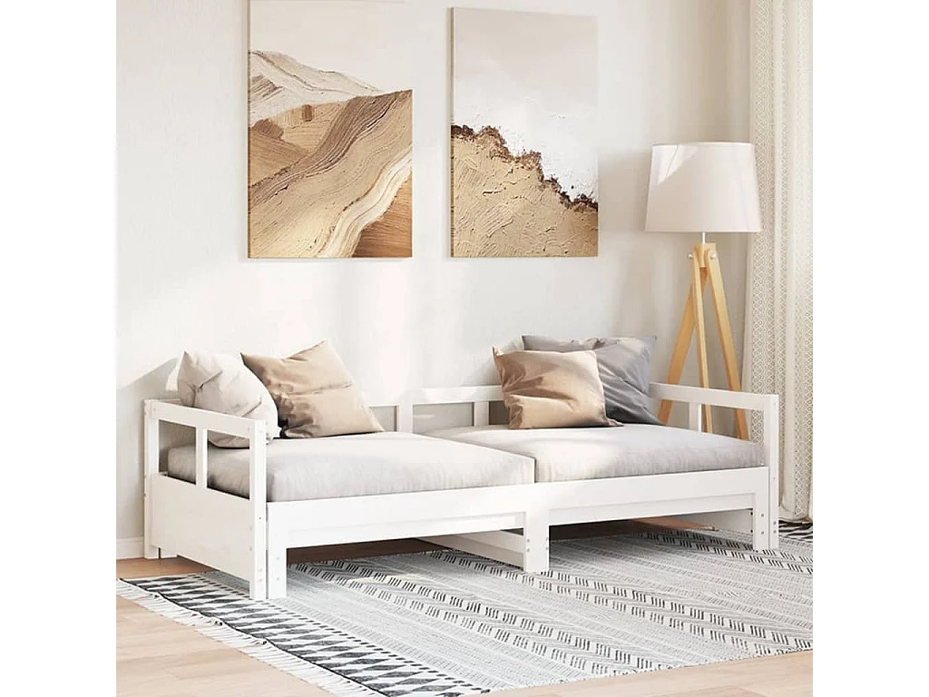 Sofá cama sin colchón madera maciza de pino blanco 90x190 cm