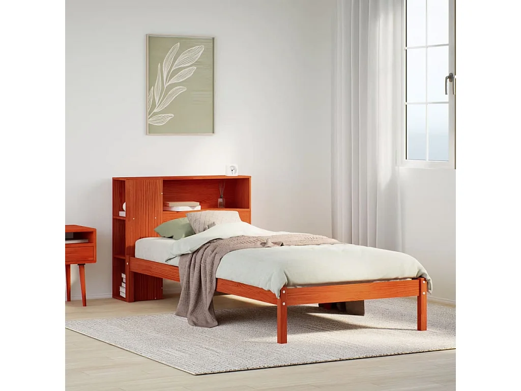 Cama com estante sem colchão 75x190cm pinho maciço castanho-mel