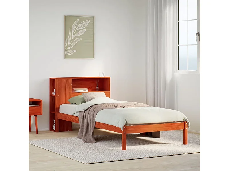 Cama com estante sem colchão 75x190cm pinho maciço castanho-mel