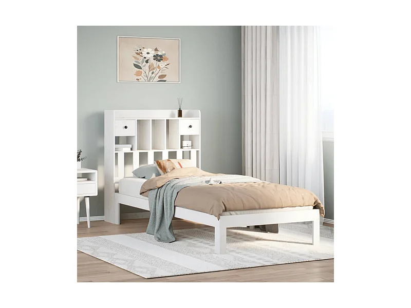 Cama com estante sem colchão 90x190 cm pinho maciço branco