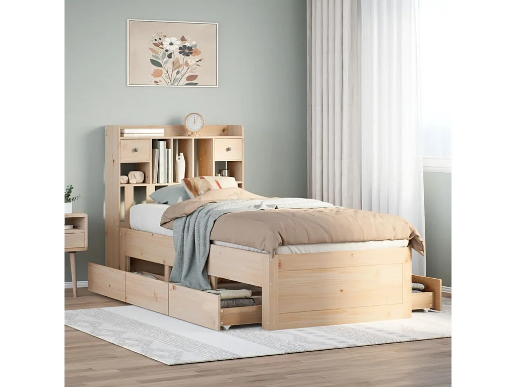Cama con estantería sin colchón madera maciza de pino 75x190 cm