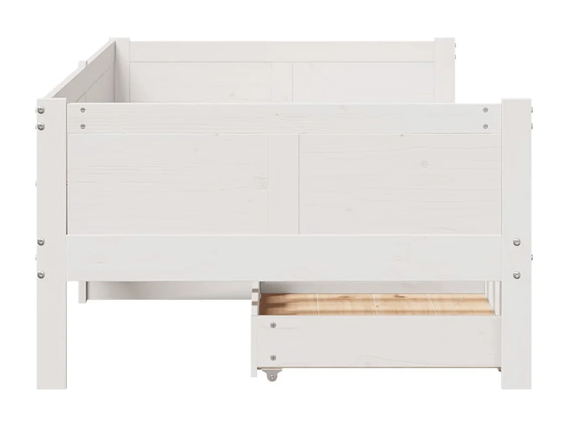 Sofá cama con cajones madera maciza de pino blanca 90x190 cm