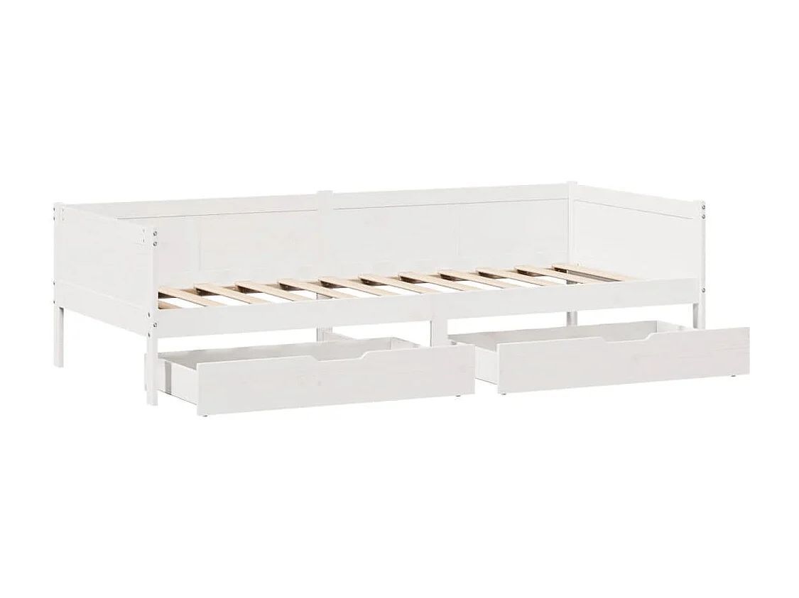 Sofá cama con cajones madera maciza de pino blanca 90x190 cm