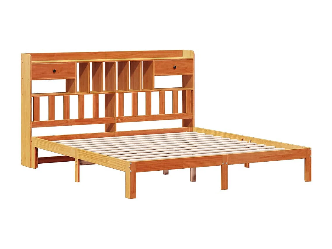 Bed met boekenkast zonder matras grenenhout wasbruin 180x200 cm