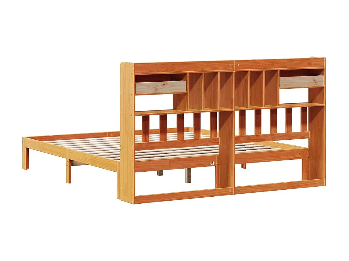 Bed met boekenkast zonder matras grenenhout wasbruin 180x200 cm