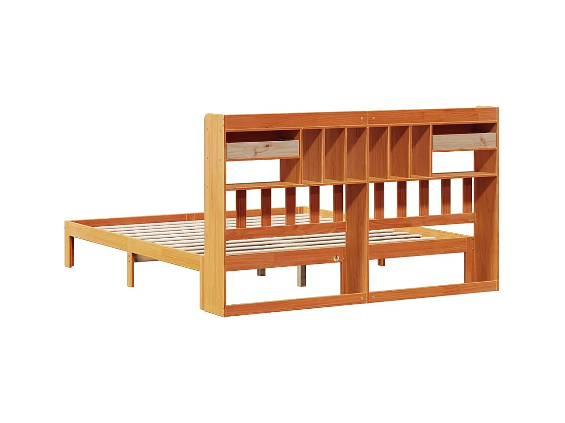 Bed met boekenkast zonder matras grenenhout wasbruin 180x200 cm