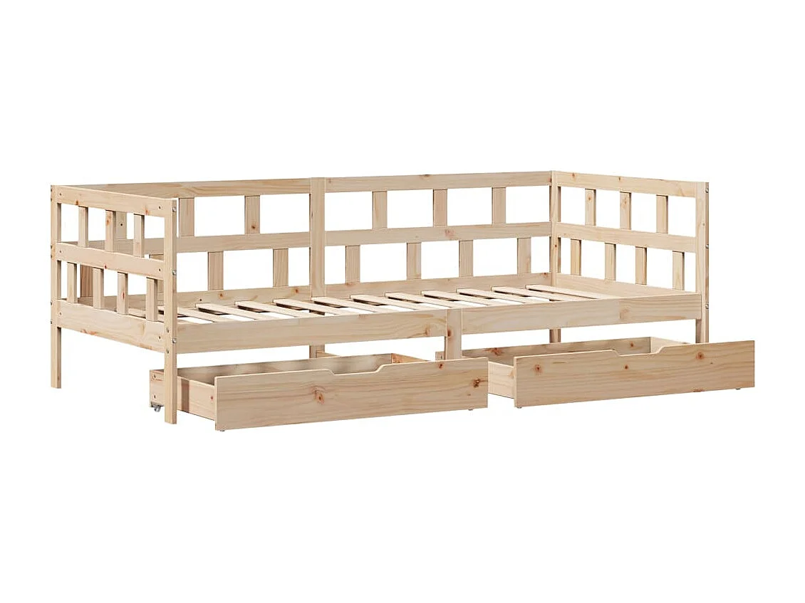 Sofá cama con cajones madera maciza de pino 90x200 cm