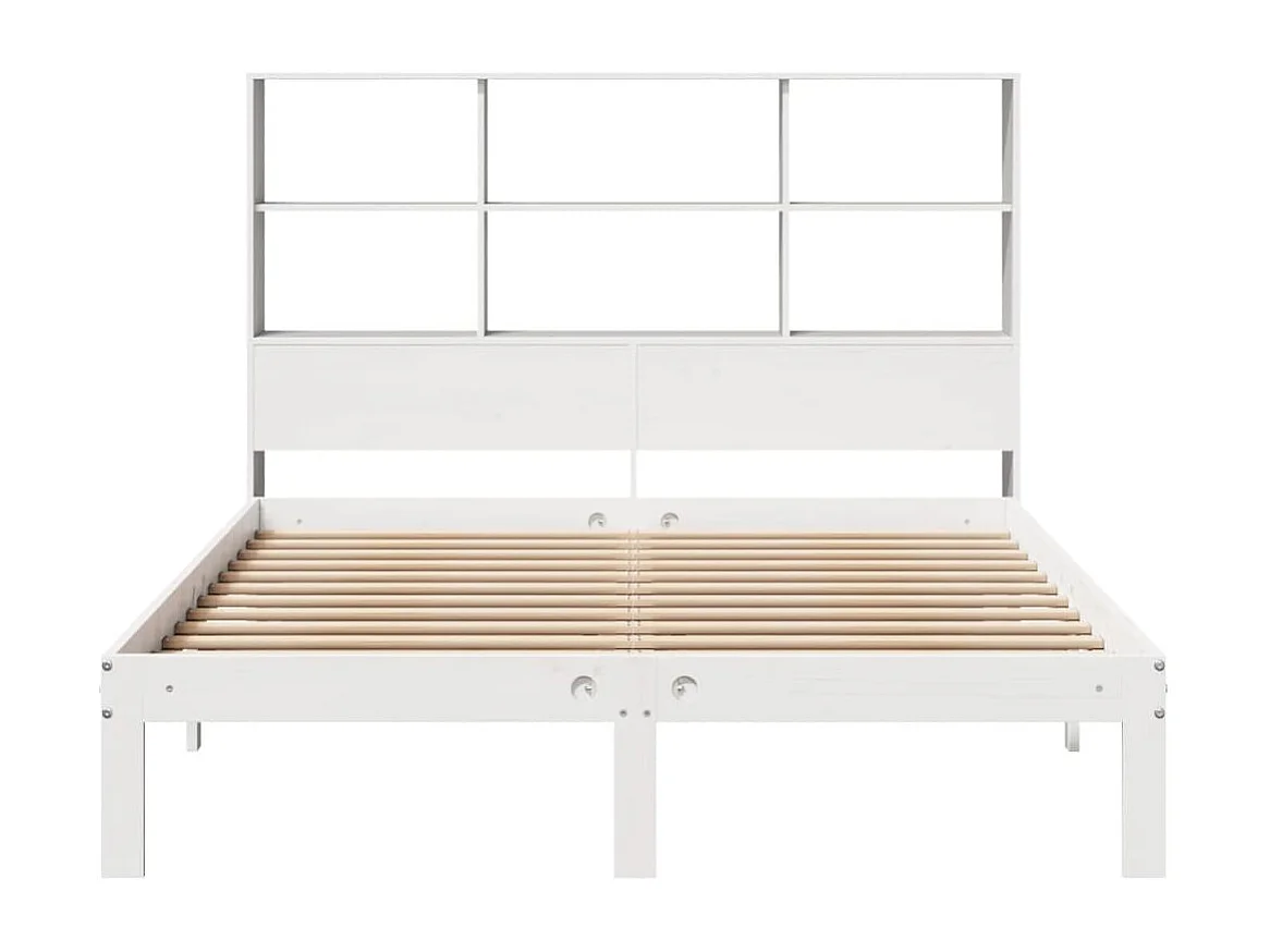 Cama con estantería sin colchón madera maciza blanca 140x190 cm