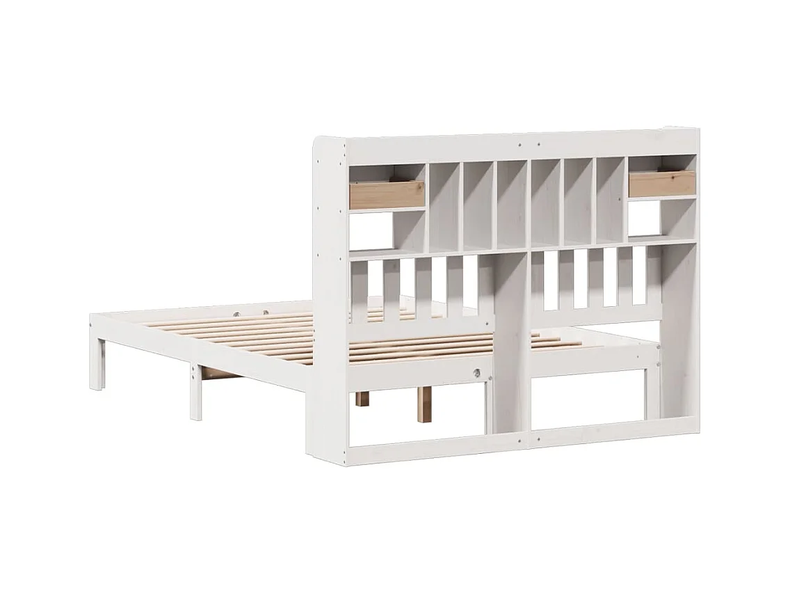 Bed met boekenkastukkenzonder matras grenenhout wit 140x190 cm