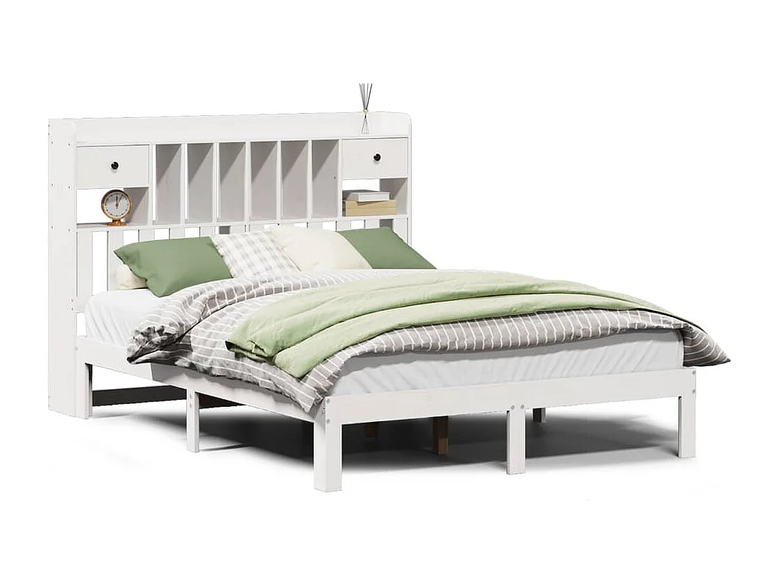 Cama con estantería sin colchón madera maciza blanca 140x190 cm