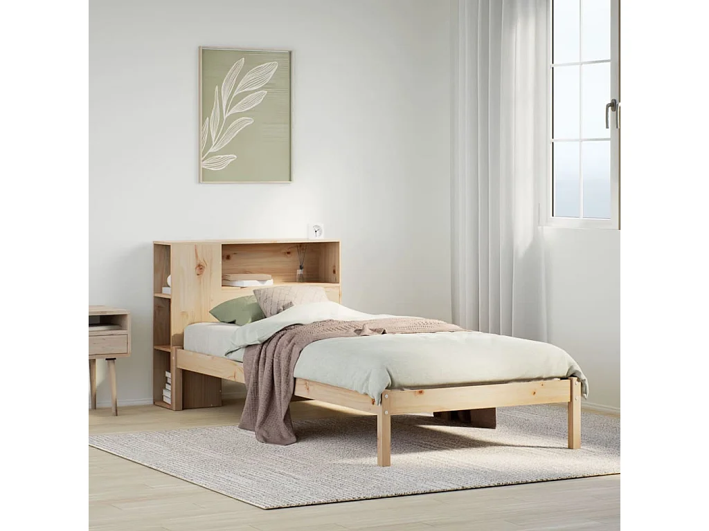 Cama con estantería sin colchón madera maciza de pino 100x200cm
