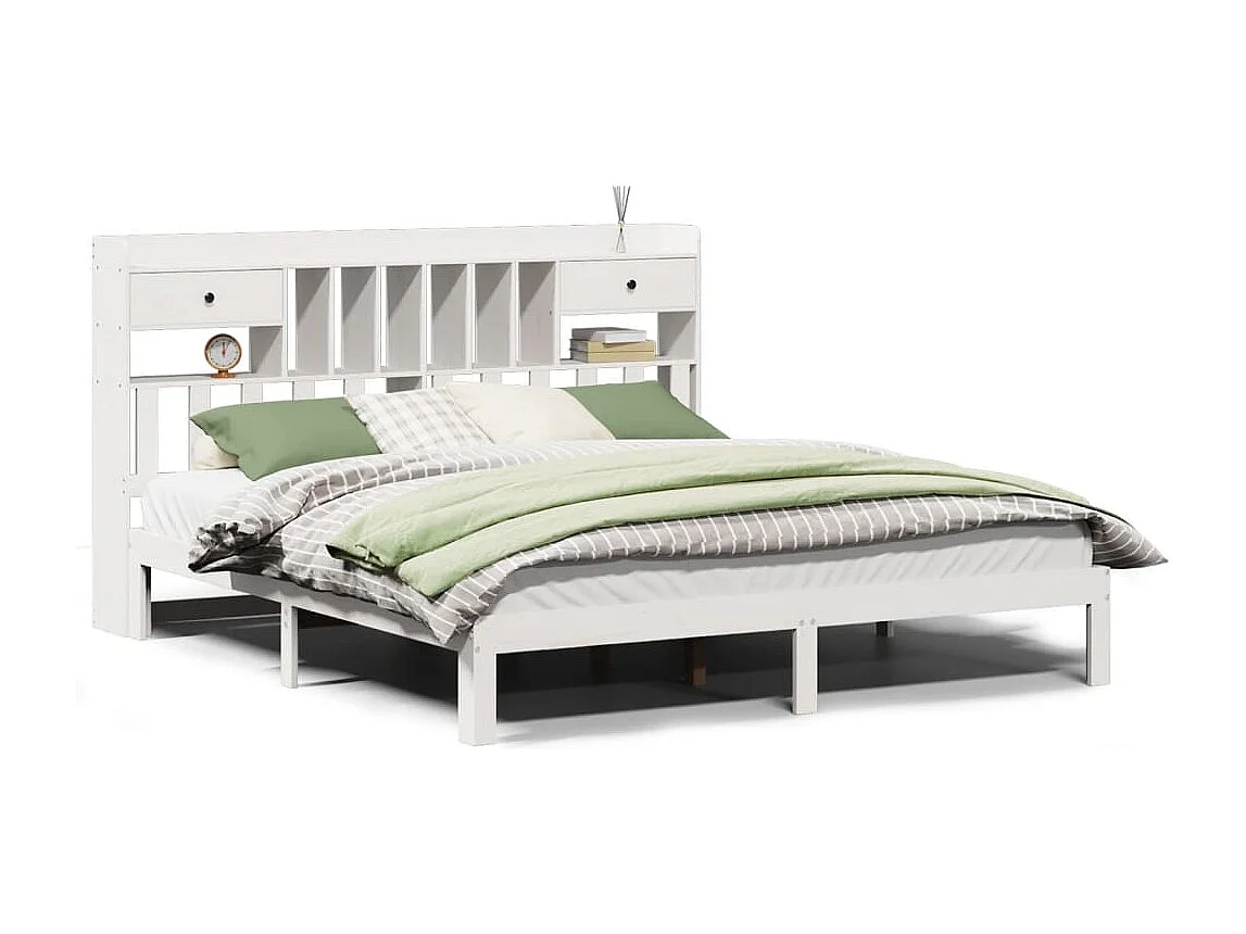 Bed met boekenkast zonder matras grenenhout wit 180x200 cm