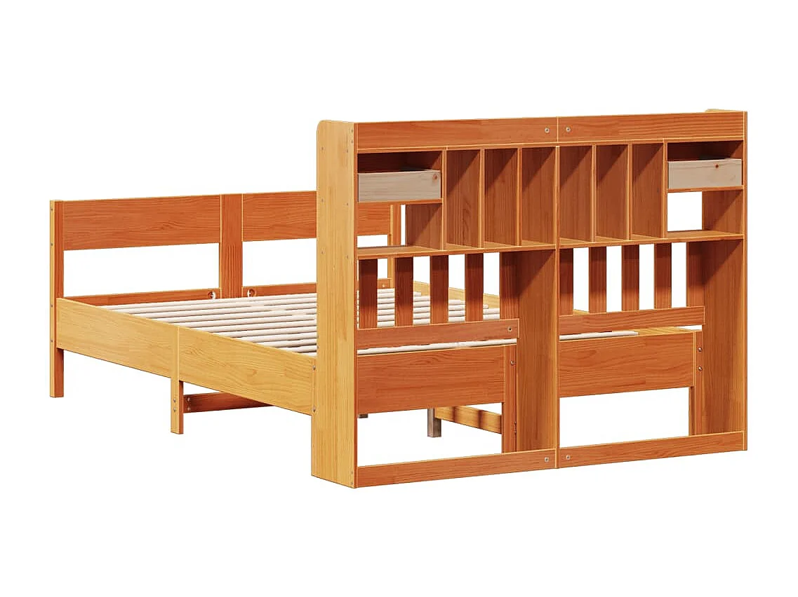 Cama con estantería sin colchón madera maciza marrón 120x200cm