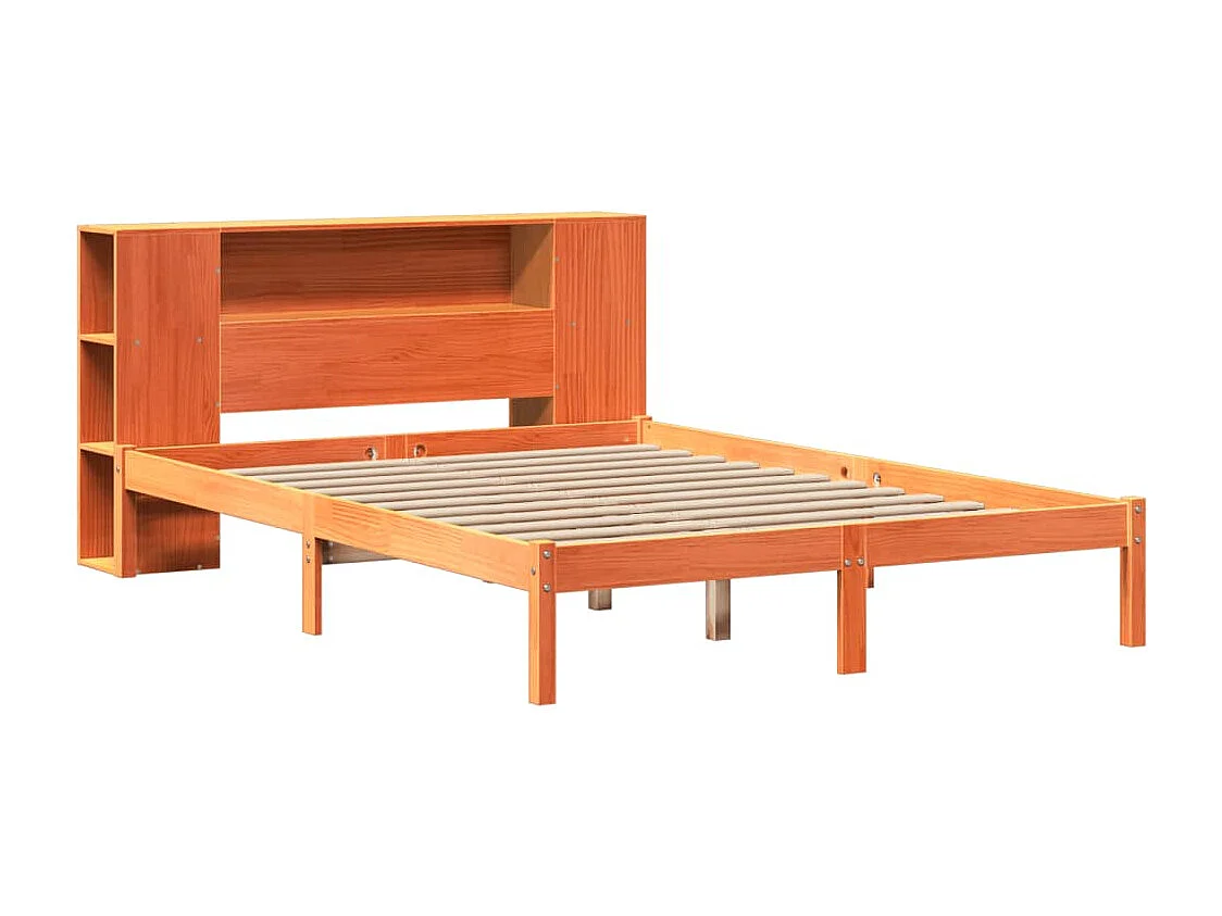 Bed met boekenkastukkenzonder matras grenenhout wasbruin 135x190 cm