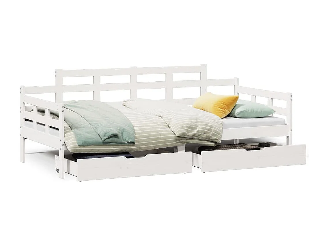 Slaapbank met lades 90x190 cm massief grenenhout wit