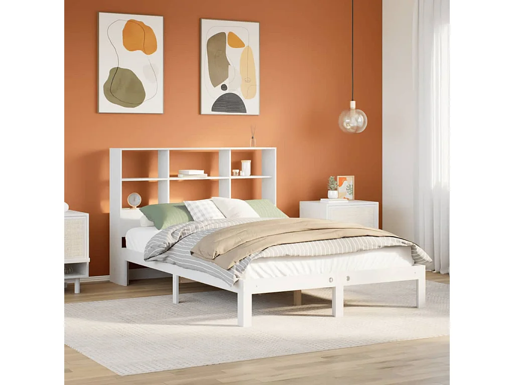 Cama com estante sem colchão 140x200 cm pinho maciço branco