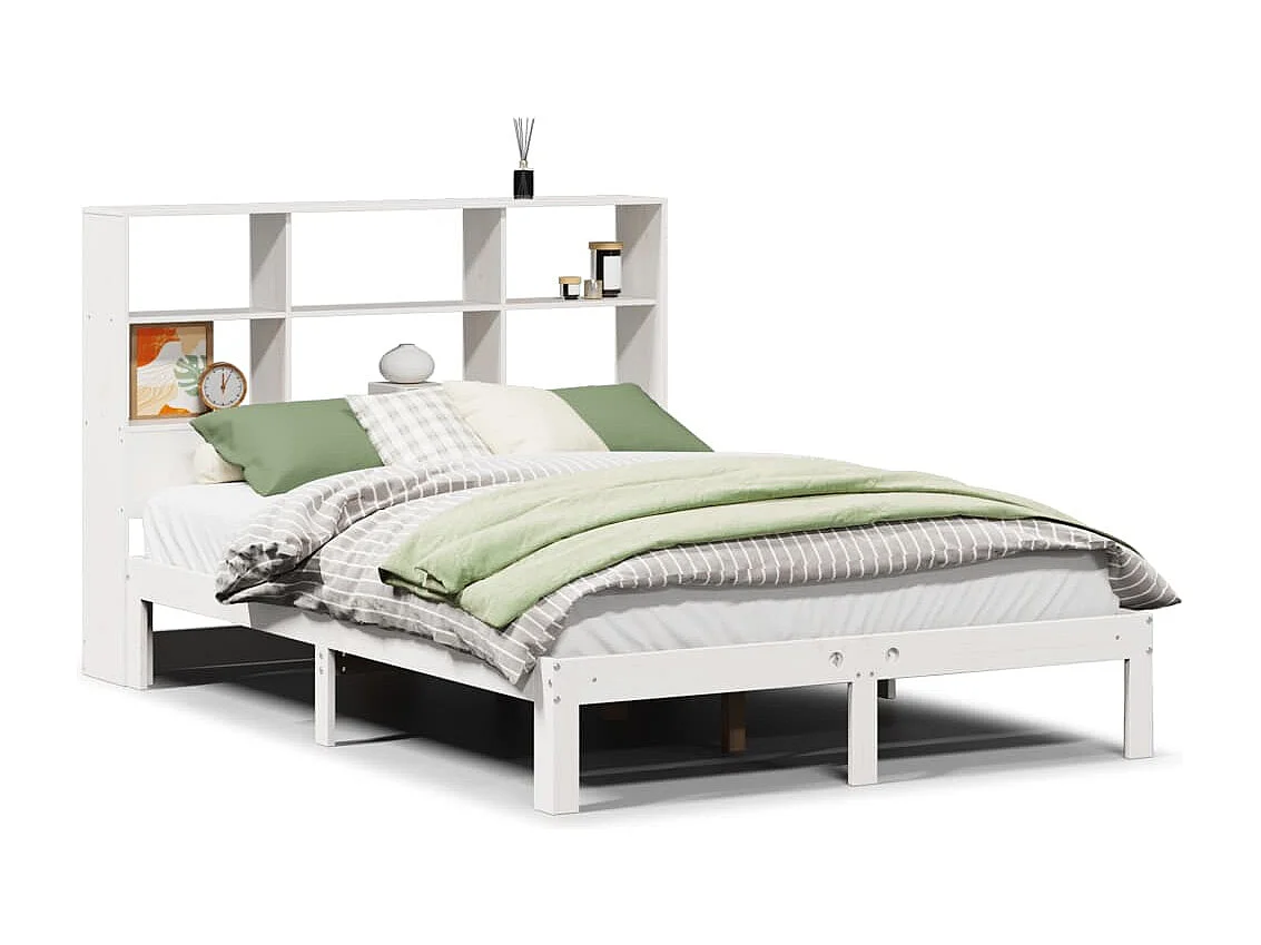 Cama con estantería sin colchón madera maciza blanca 140x200 cm