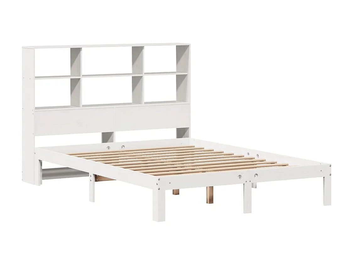 Cama con estantería sin colchón madera maciza blanca 140x200 cm