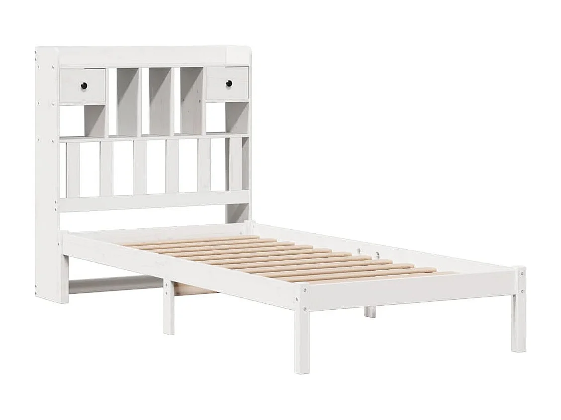 Lit bibliothèque sans matelas blanc 90x190cm bois de pin massif