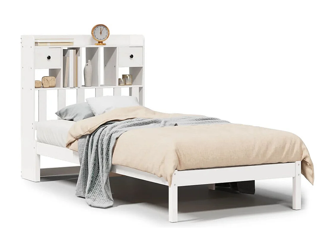 Cama com estante sem colchão 90x190 cm pinho maciço branco