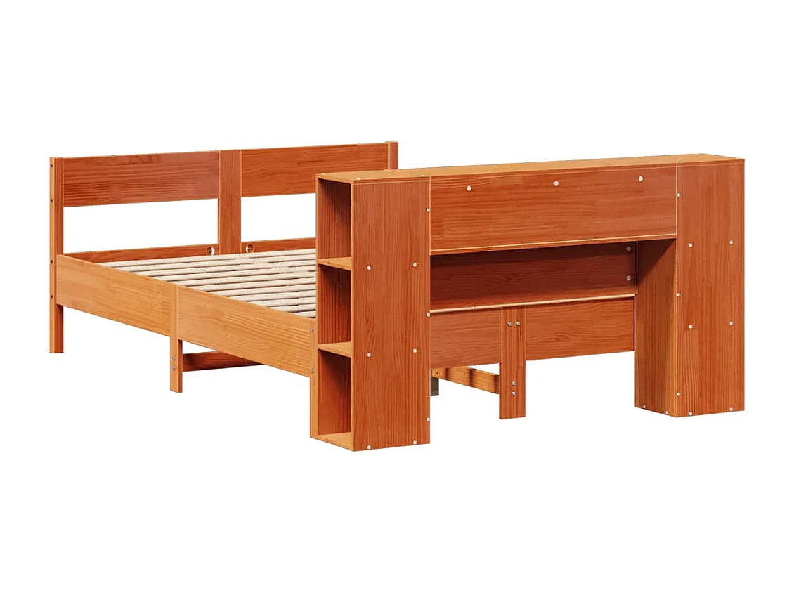 Bed met boekenkast zonder matras grenenhout wasbruin 140x190 cm