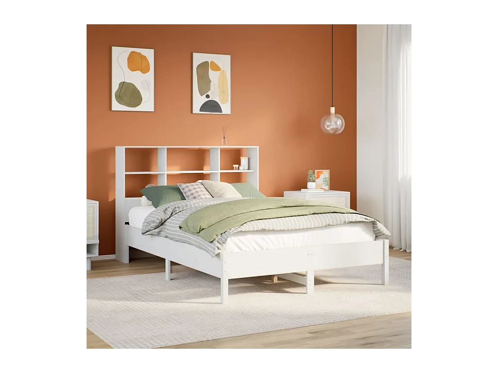 Bed met boekenkast zonder matras grenenhout wit 160x200 cm