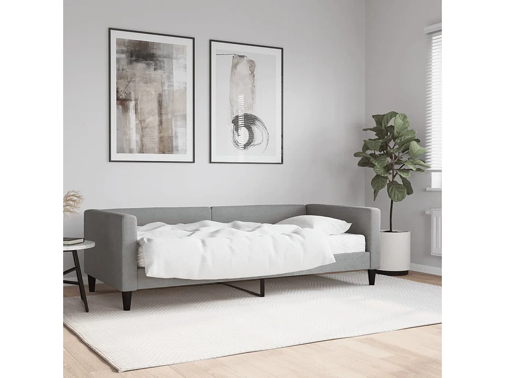 Sofá cama con colchón tela gris claro 90x190 cm