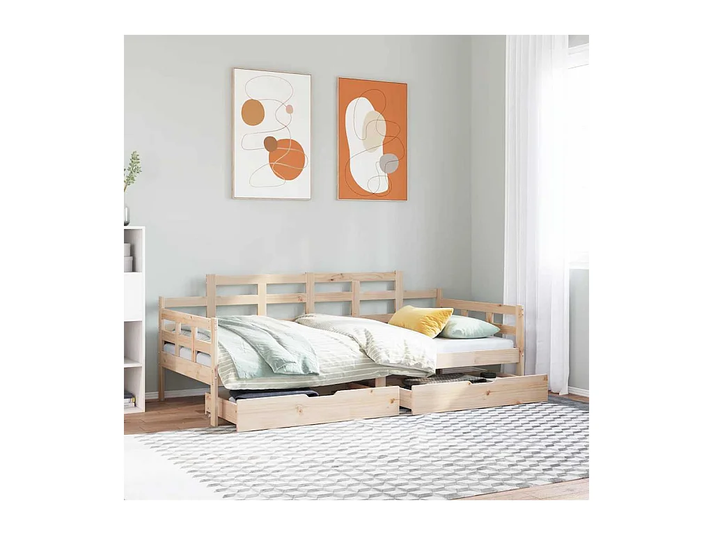 Slaapbank met lades 90x200 cm massief grenenhout