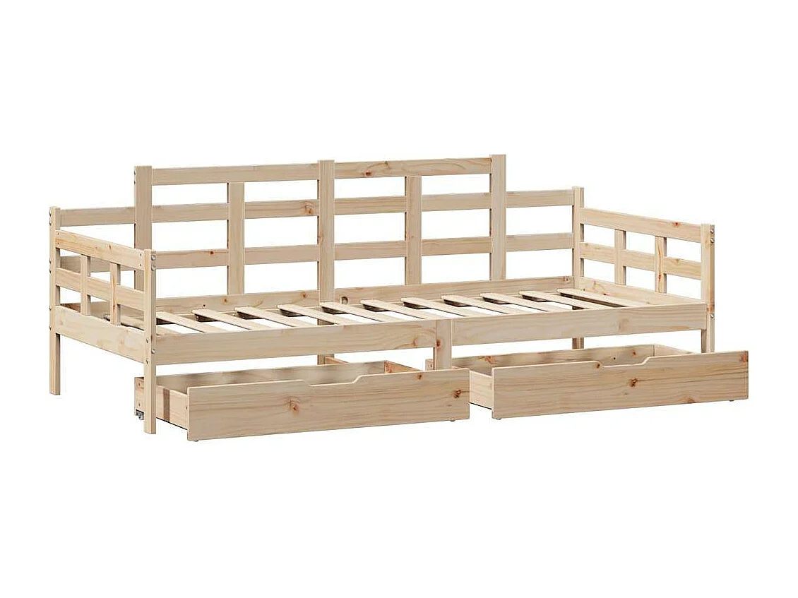 Sofá cama con cajones madera maciza de pino 90x200 cm