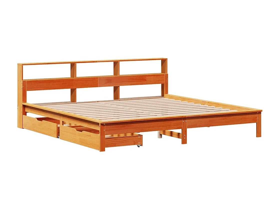 Cama con estantería sin colchón madera maciza marrón 180x200cm