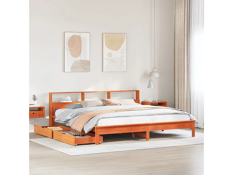 Cama con estantería sin colchón madera maciza marrón 180x200cm