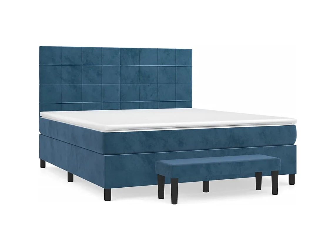 Cama box spring con colchón terciopelo azul oscuro 160x200 cm