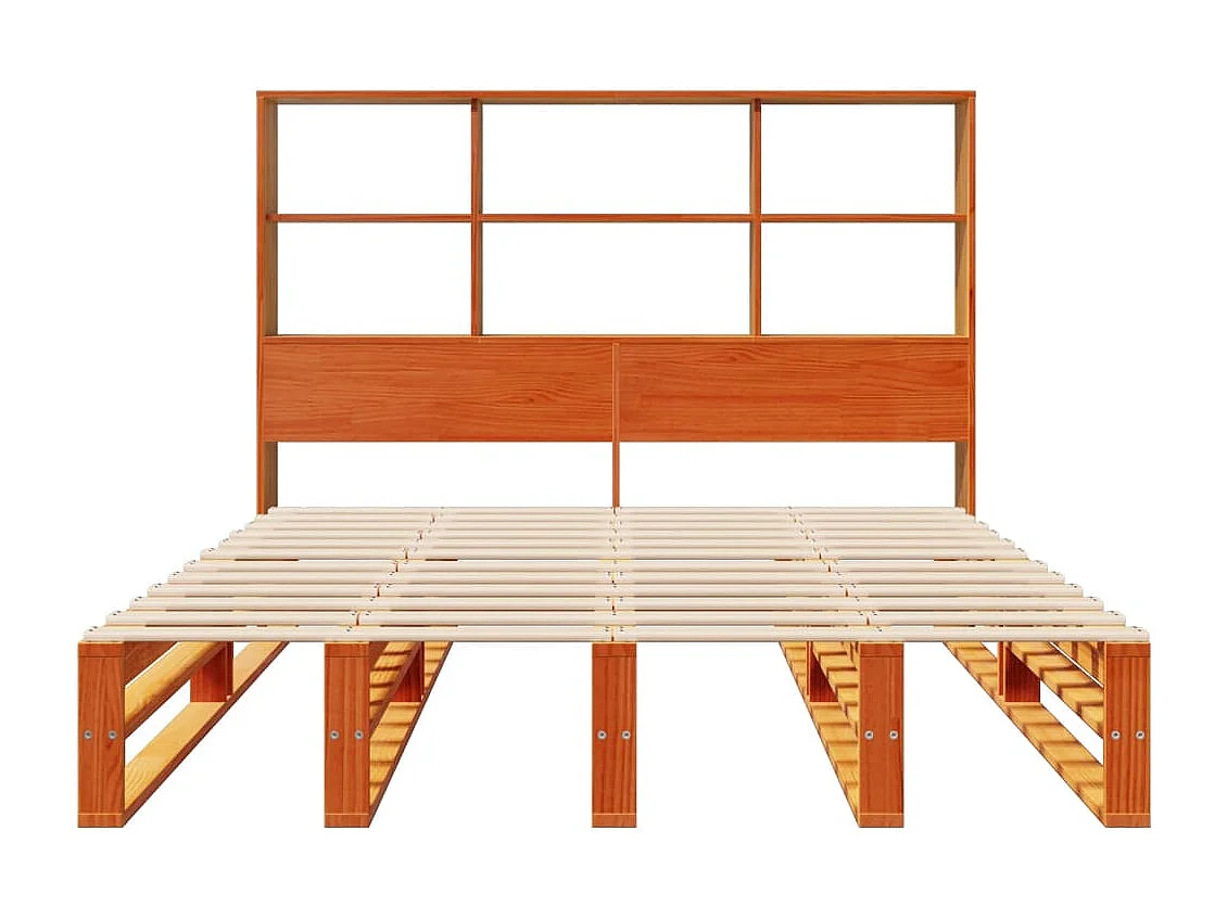 Cama con estantería sin colchón madera maciza marrón 150x200 cm