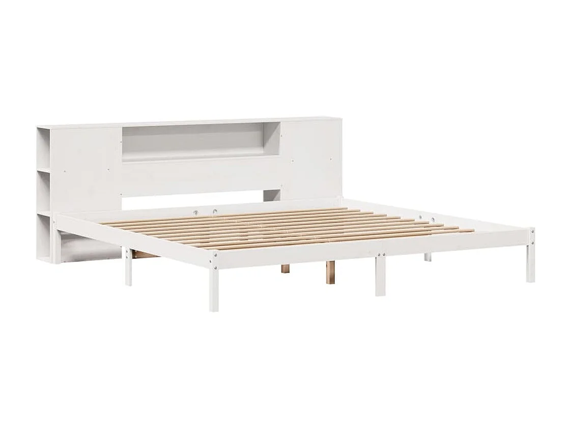 Cama con estantería sin colchón madera maciza blanca 200x200 cm