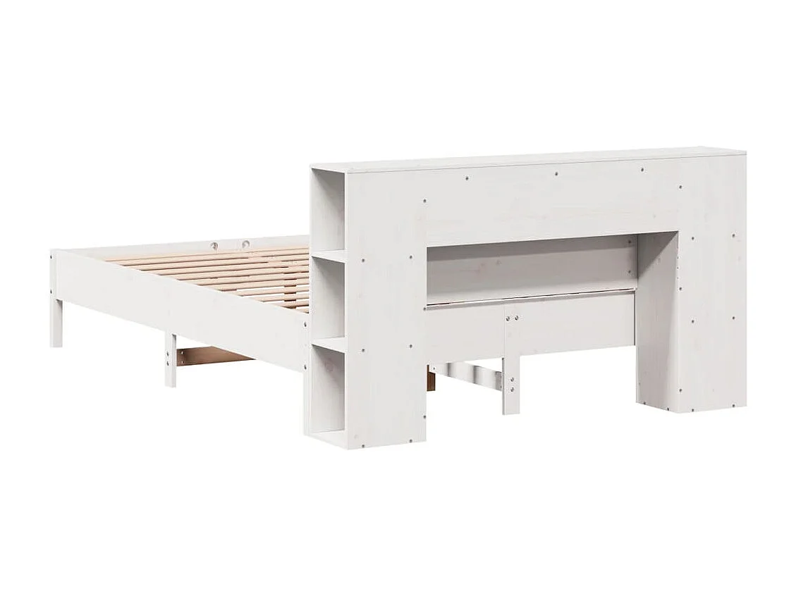 Cama con estantería sin colchón madera maciza blanca 120x190 cm