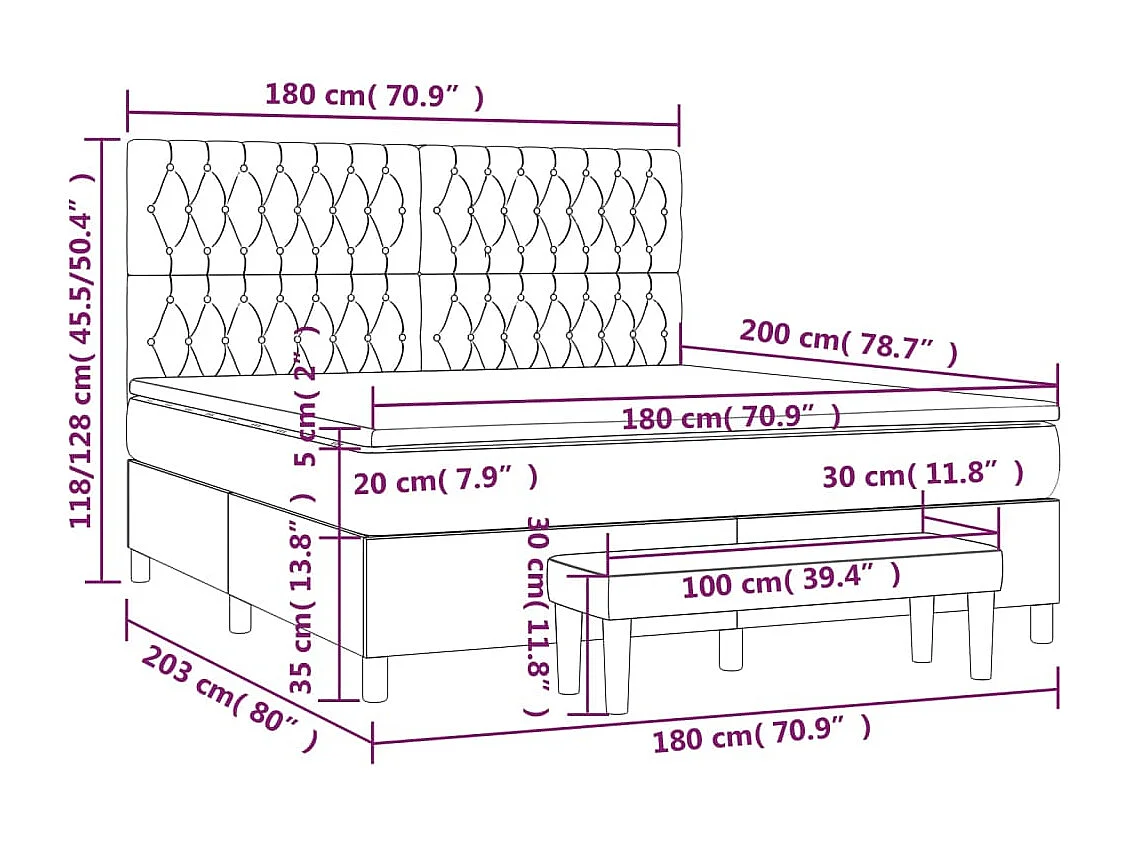 Cama box spring con colchón terciopelo azul oscuro 180x200 cm