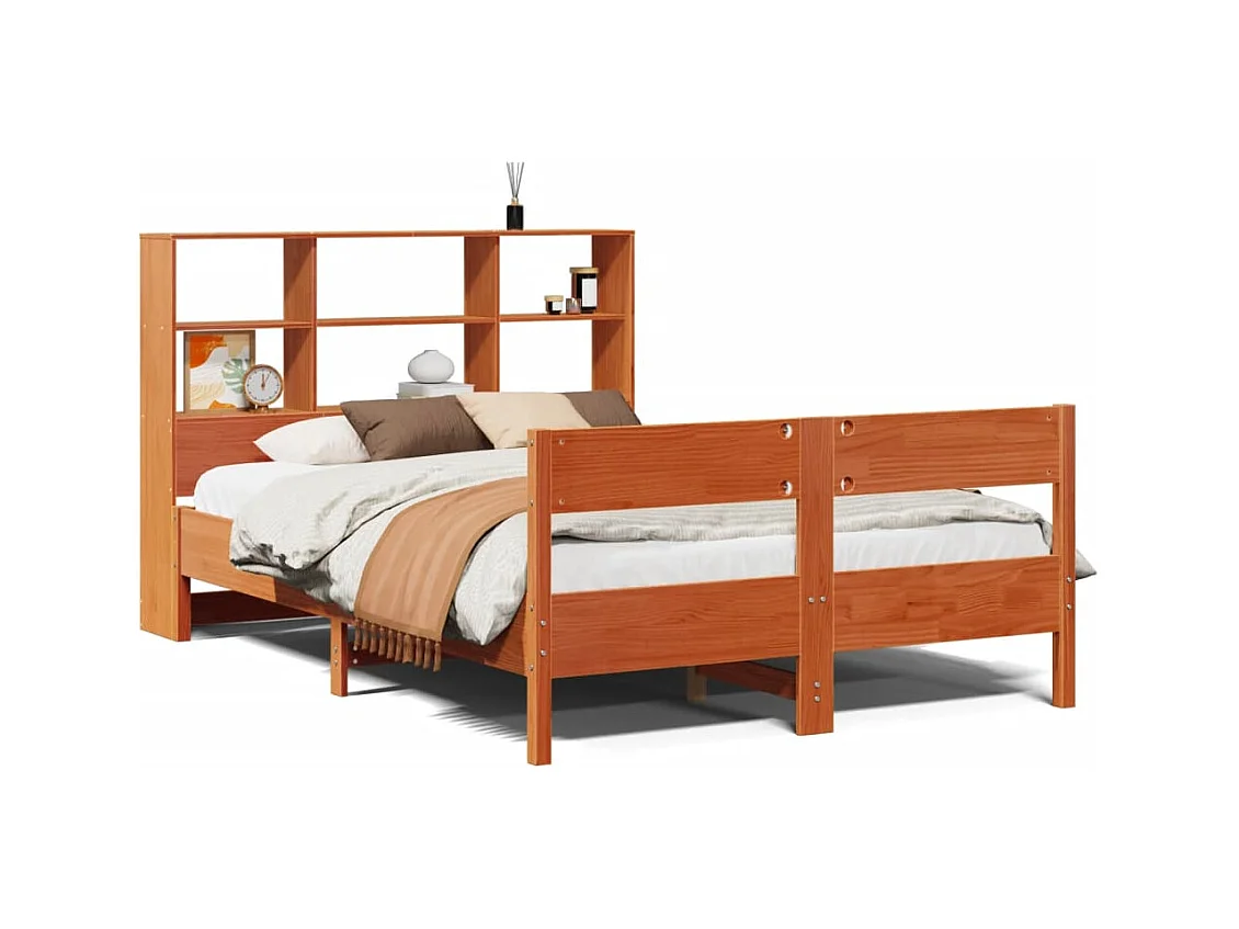 Bed met boekenkast zonder matras grenenhout wasbruin 150x200 cm