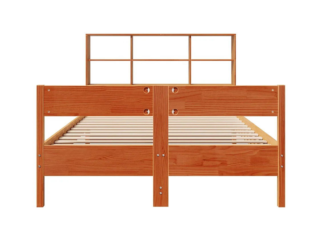 Bed met boekenkast zonder matras grenenhout wasbruin 150x200 cm