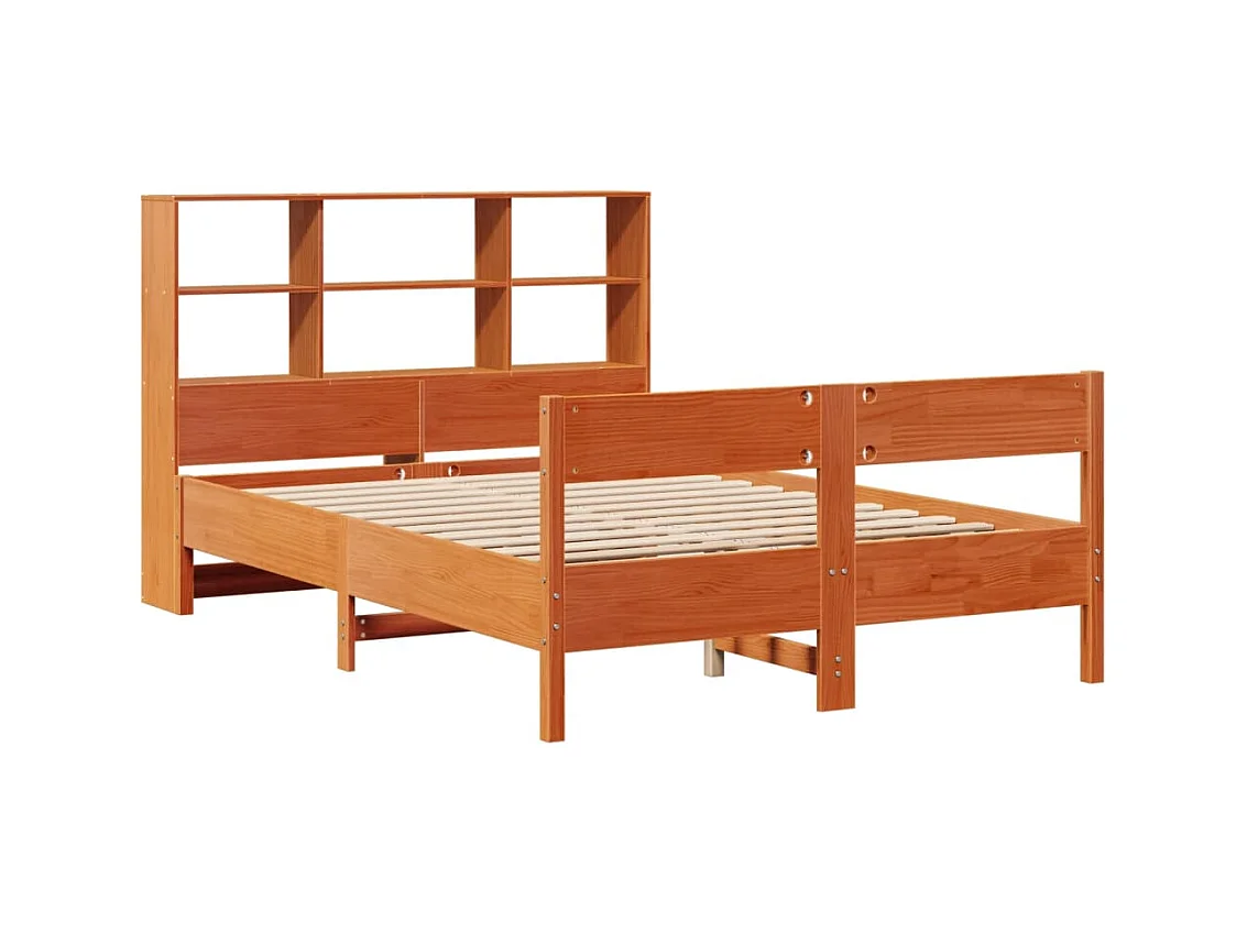 Bed met boekenkast zonder matras grenenhout wasbruin 150x200 cm