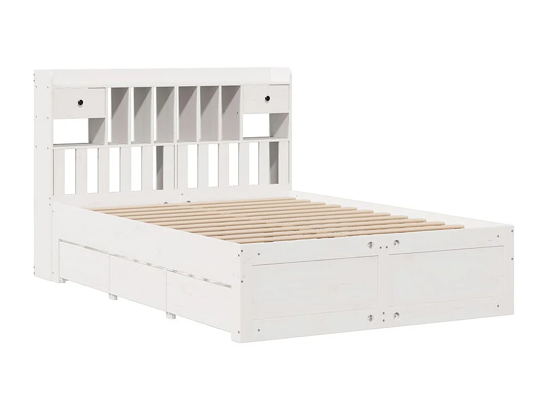 Cama com estante sem colchão 150x200 cm pinho maciço branco