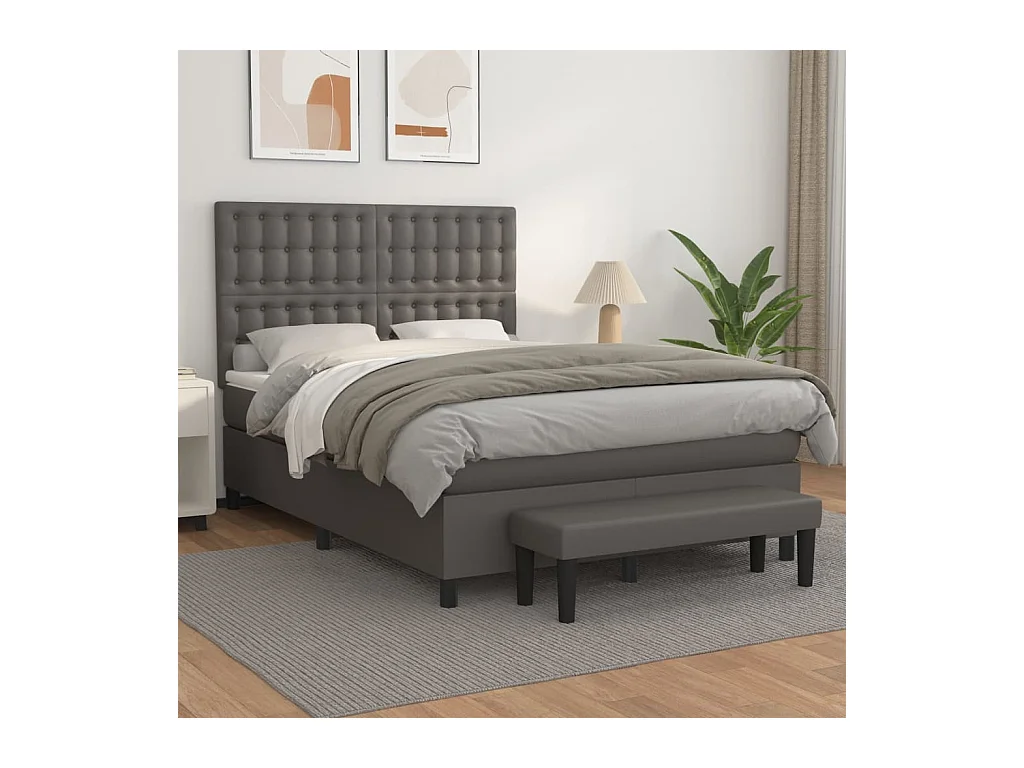 Boxspring met matras kunstleer grijs 140x190 cm