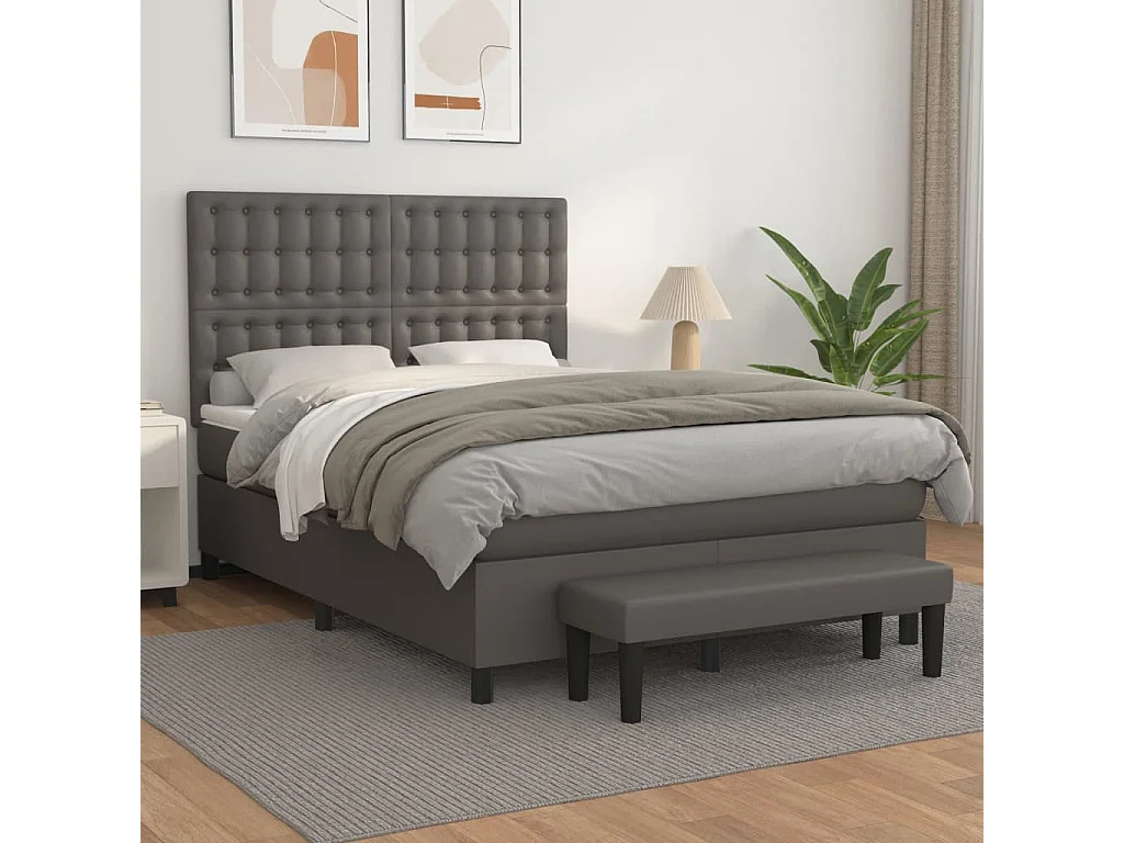 Cama com molas/colchão 140x190 cm couro artificial cinzento