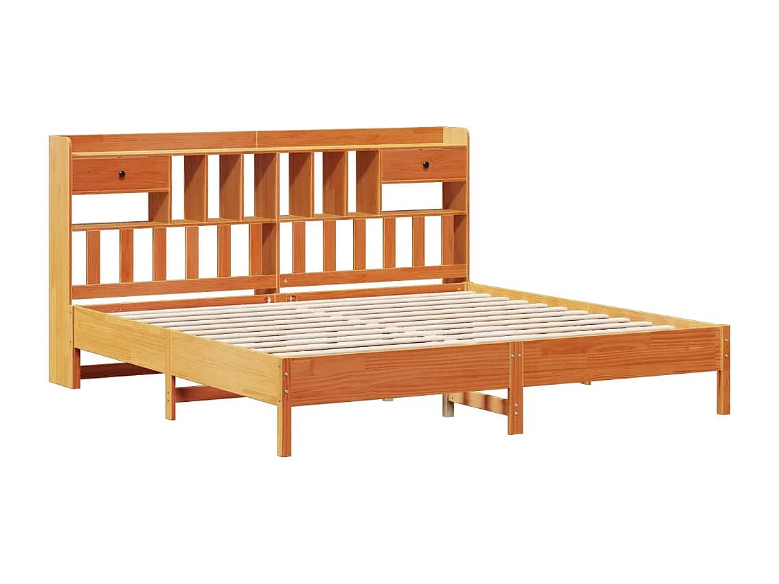 Cama con estantería sin colchón madera maciza marrón 200x200 cm