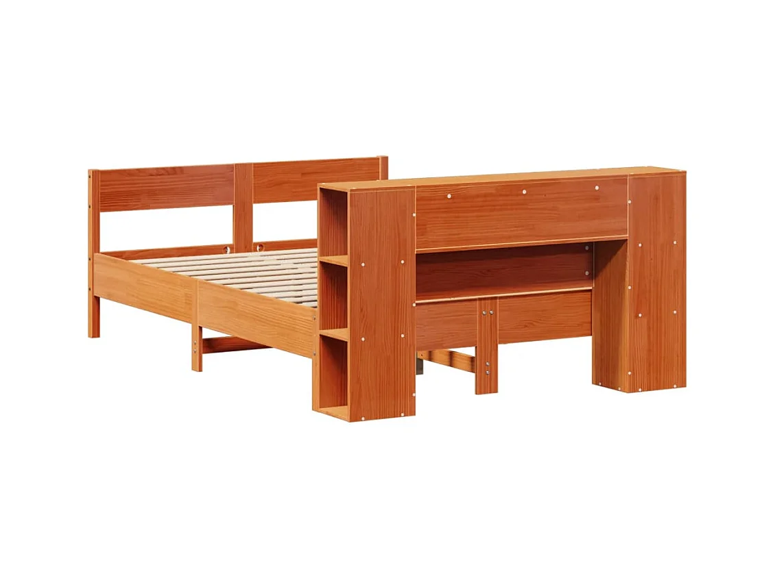 Bed met boekenkast zonder matras grenenhout wasbruin 120x190 cm