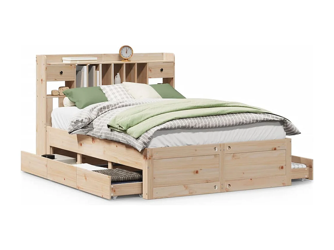 Cama con estantería sin colchón madera maciza de pino 150x200cm