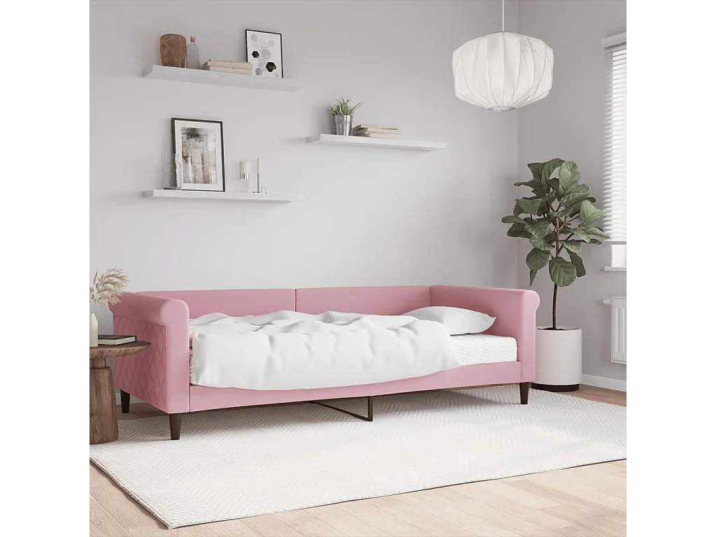 Sofá-cama com colchão 90x200 cm veludo rosa