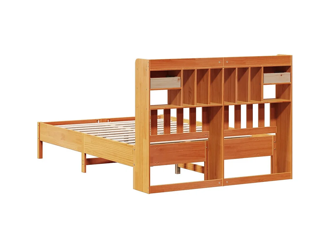 Bed met boekenkast zonder matras grenenhout wasbruin 150x200 cm