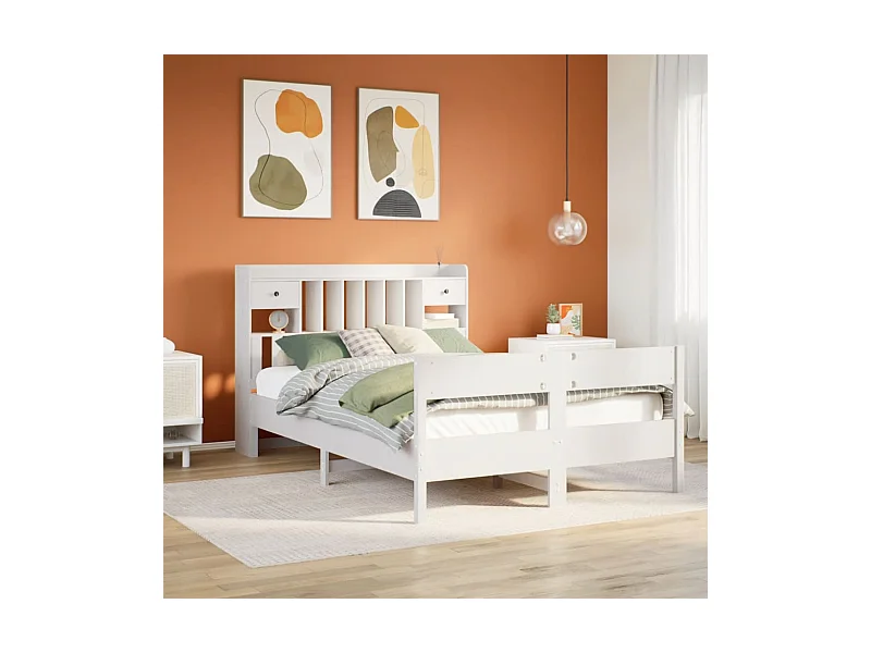 Bed met boekenkast zonder matras grenenhout wit 140x200 cm